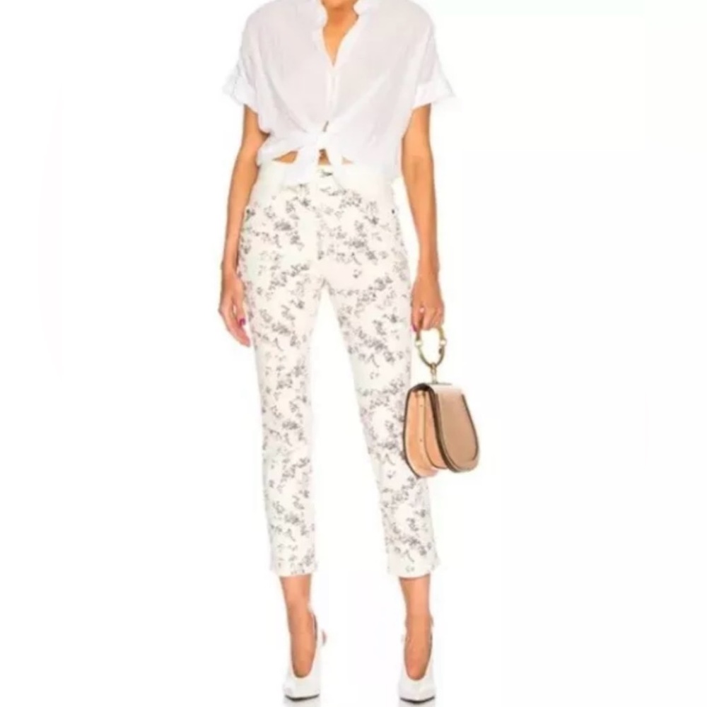 Rag & Bone Ellie High Rise Crop Ankle Jeans in Micro Pink Floral White Size 28